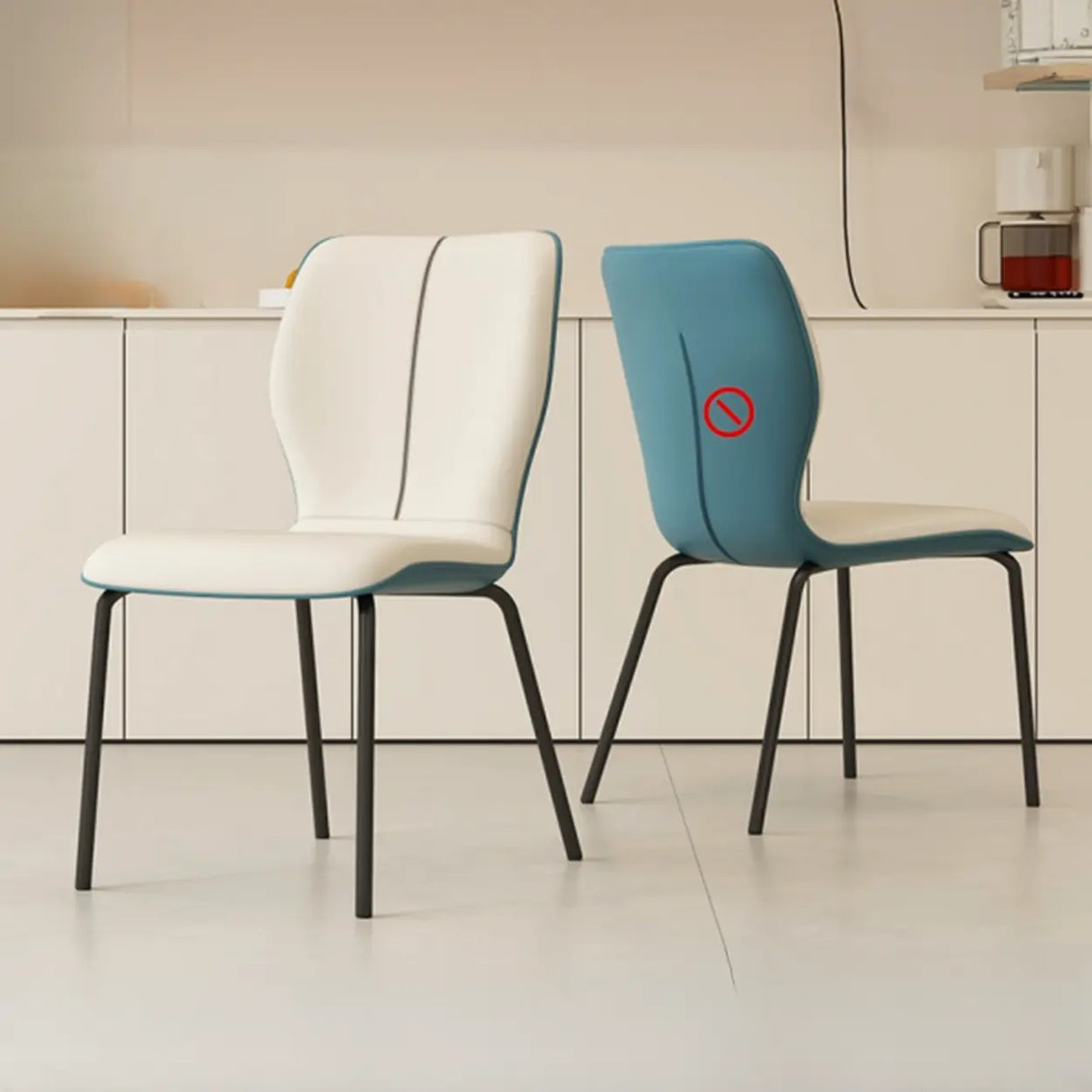 Stackable PU Leather Solid Back Dining Chair with Metal Legs Image - 2