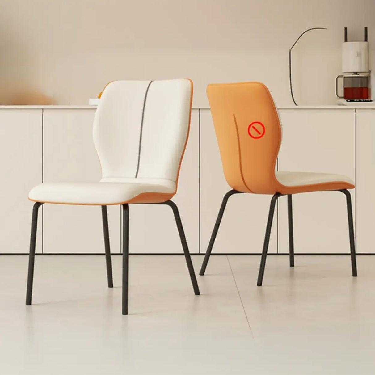 Stackable PU Leather Solid Back Dining Chair with Metal Legs Image - 3