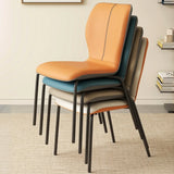 Stackable PU Leather Solid Back Dining Chair with Metal Legs Image - 4