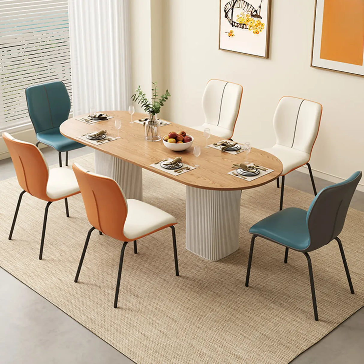 Stackable PU Leather Solid Back Dining Chair with Metal Legs Image - 6