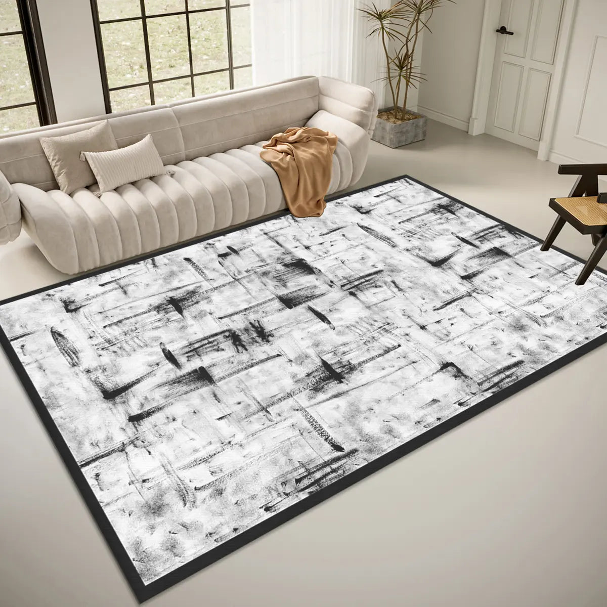 Stain Resistant Abstract Polyester Gray Area Rug Image - 1