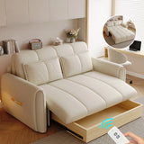 Stain Resistant Convertible White Queen Tufted Storage Futon Image - 1