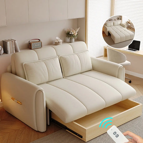 Stain Resistant Convertible White Queen Tufted Storage Futon Image - 1