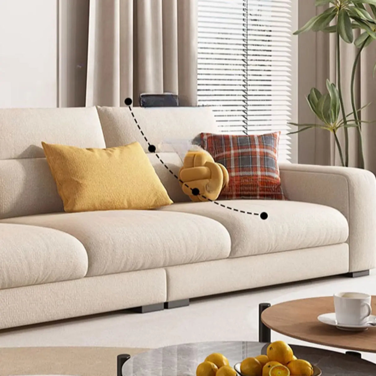 Stain Resistant Cream L-Shape Fabric Sofa with Storage Image - 11