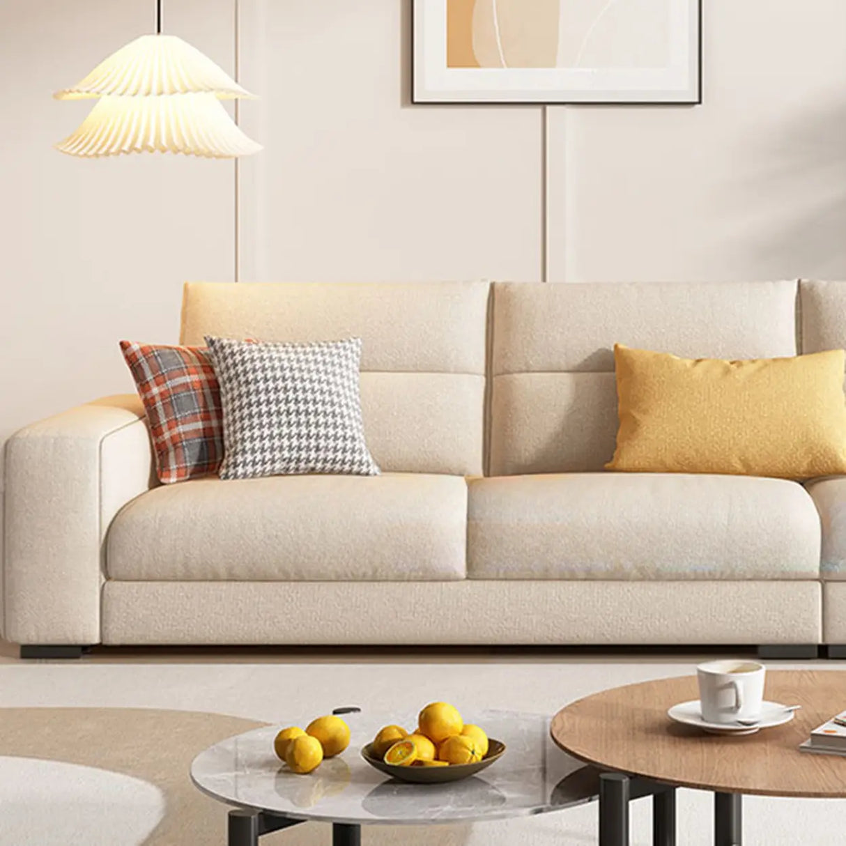Stain Resistant Cream L-Shape Fabric Sofa with Storage Image - 12