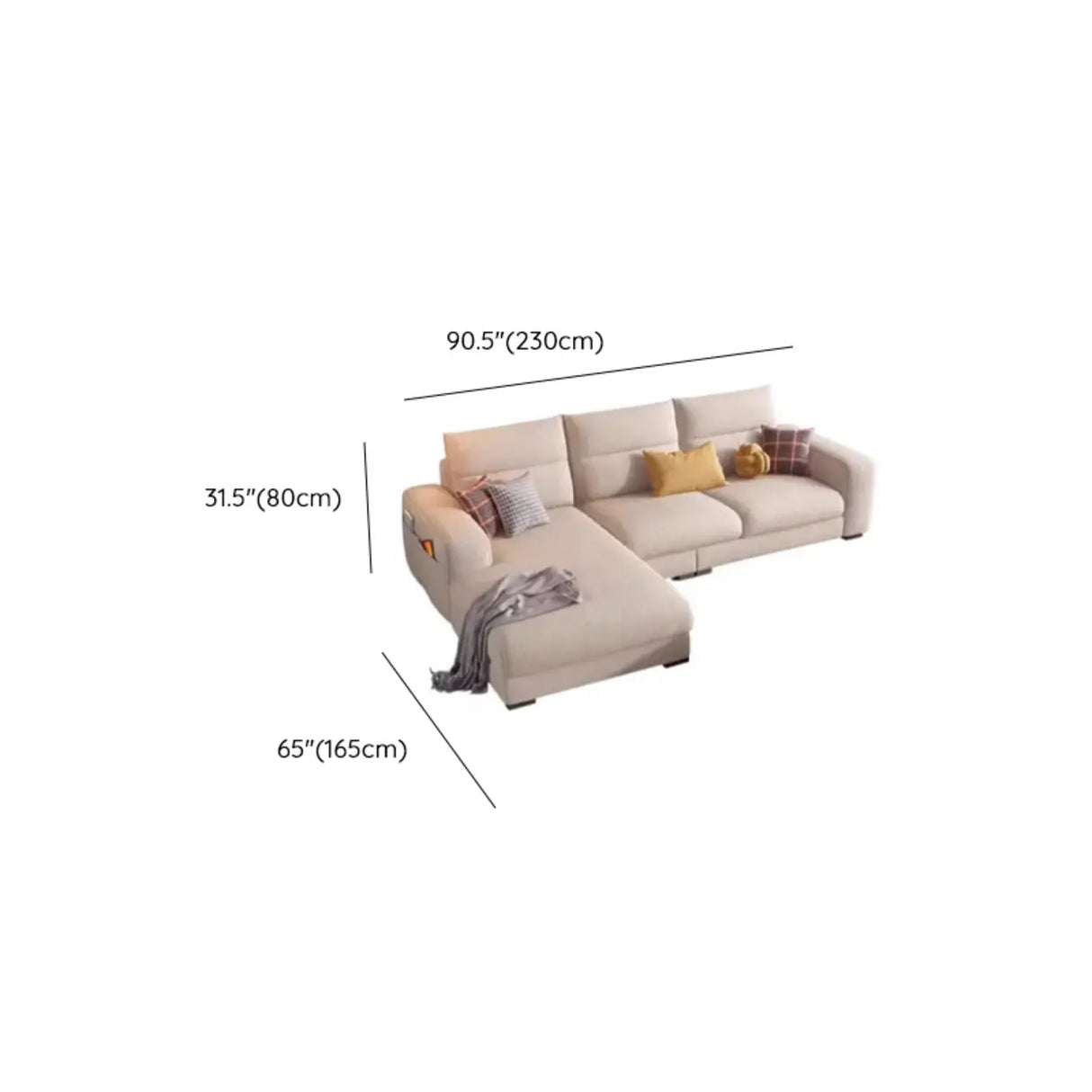 Stain Resistant Cream L-Shape Fabric Sofa with Storage Image - 14
