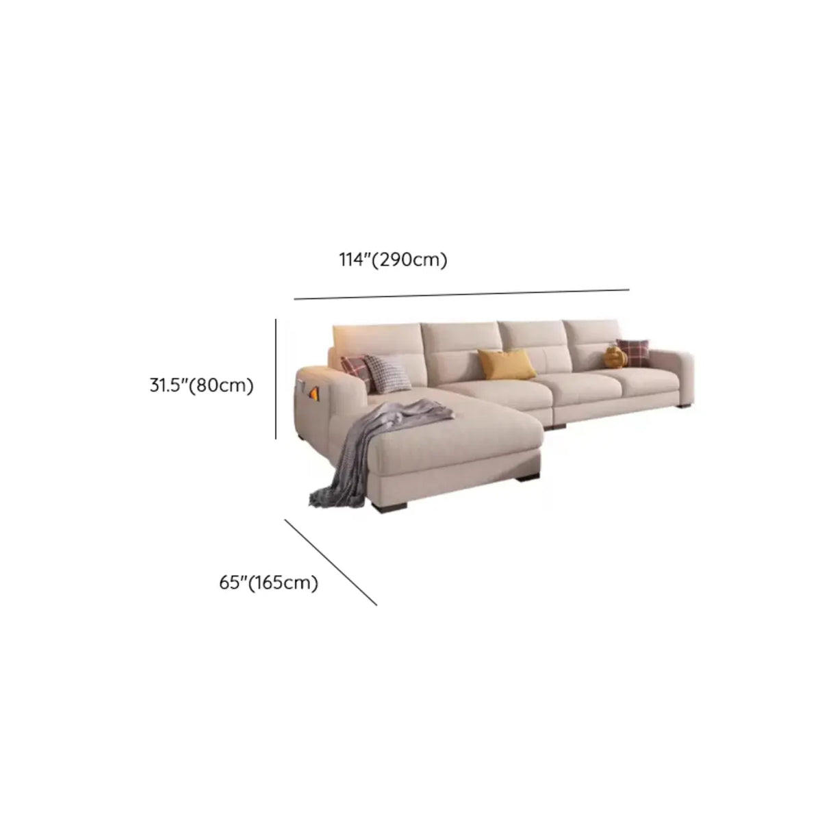Stain Resistant Cream L-Shape Fabric Sofa with Storage Image - 16