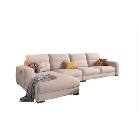 Stain Resistant Cream L-Shape Fabric Sofa with Storage Image - 2