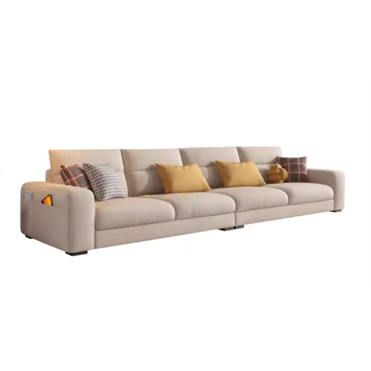Stain Resistant Cream L-Shape Fabric Sofa with Storage Image - 5