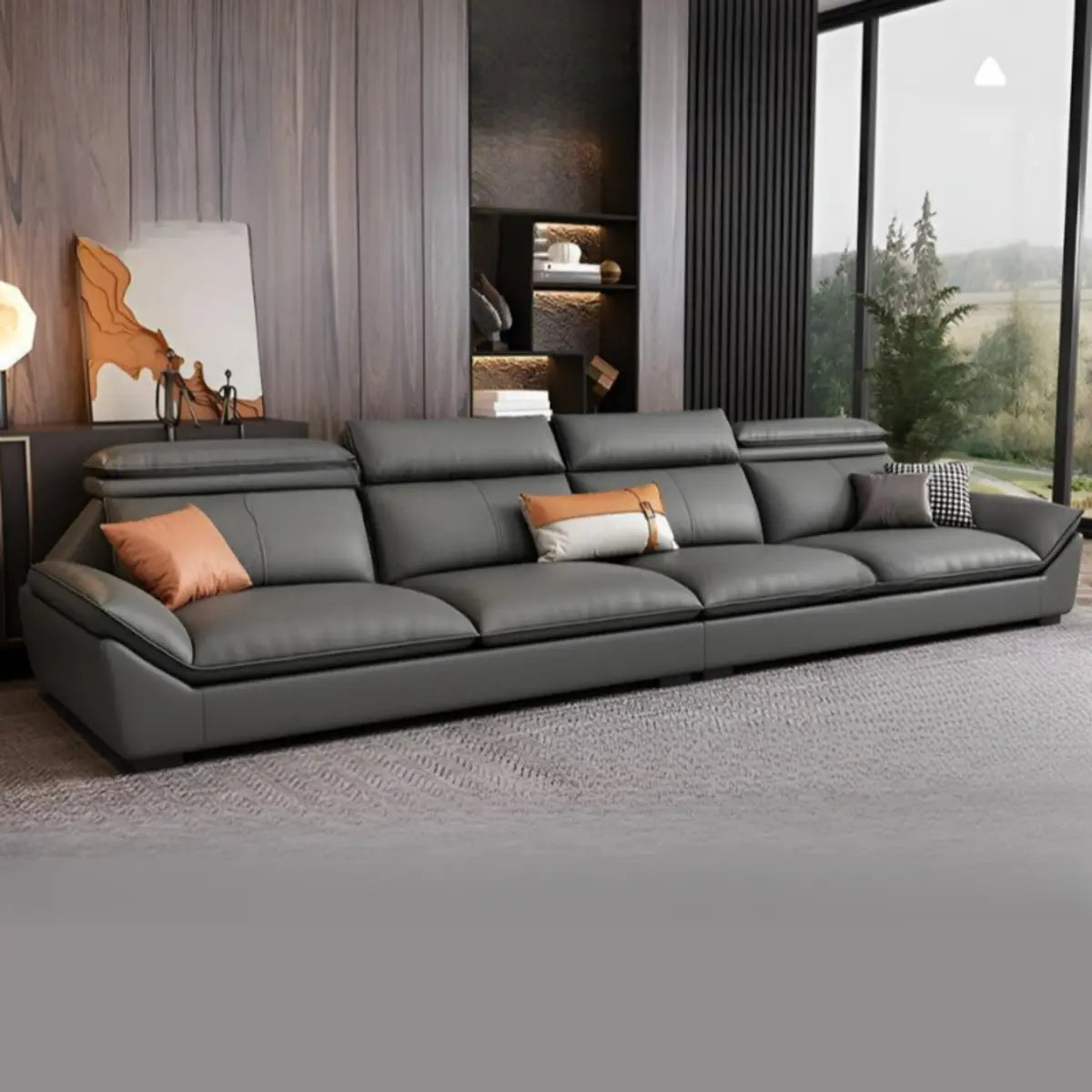 Stain Resistant Eco-Leather Flared Arm Sofa Chaise Image - 3