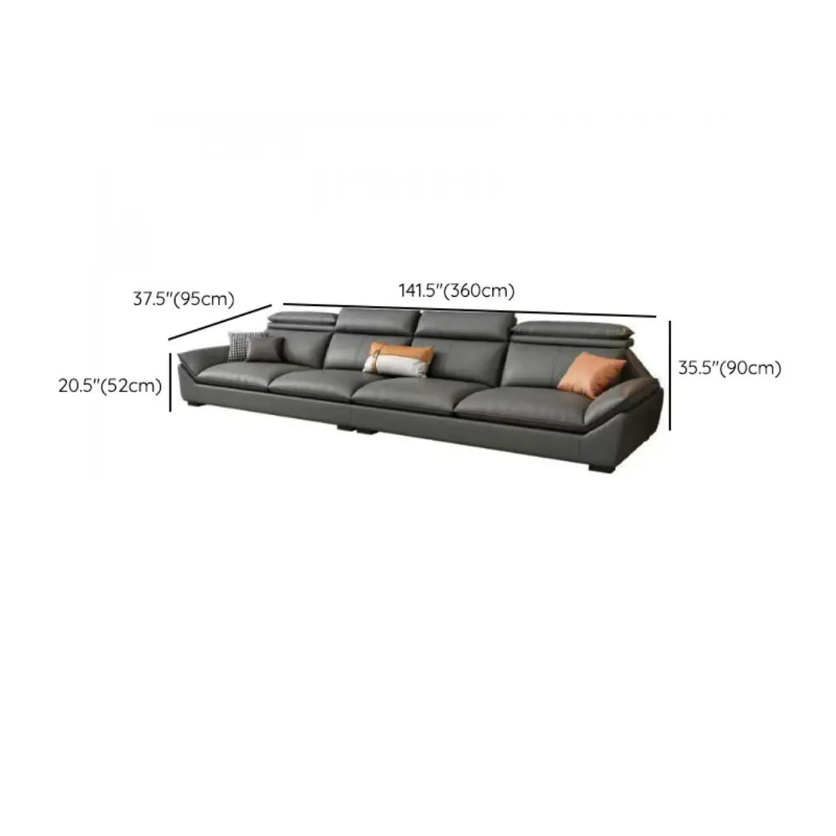 Stain Resistant Eco-Leather Flared Arm Sofa Chaise 