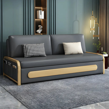 Stain Resistant Faux Leather Pillow Back Sofa Bed Image - 1