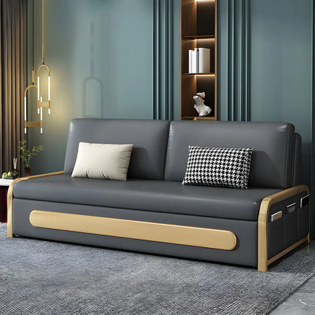 Stain Resistant Faux Leather Pillow Back Sofa Bed Image - 2