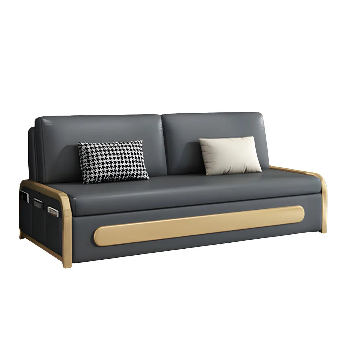 Stain Resistant Faux Leather Pillow Back Sofa Bed Image - 5