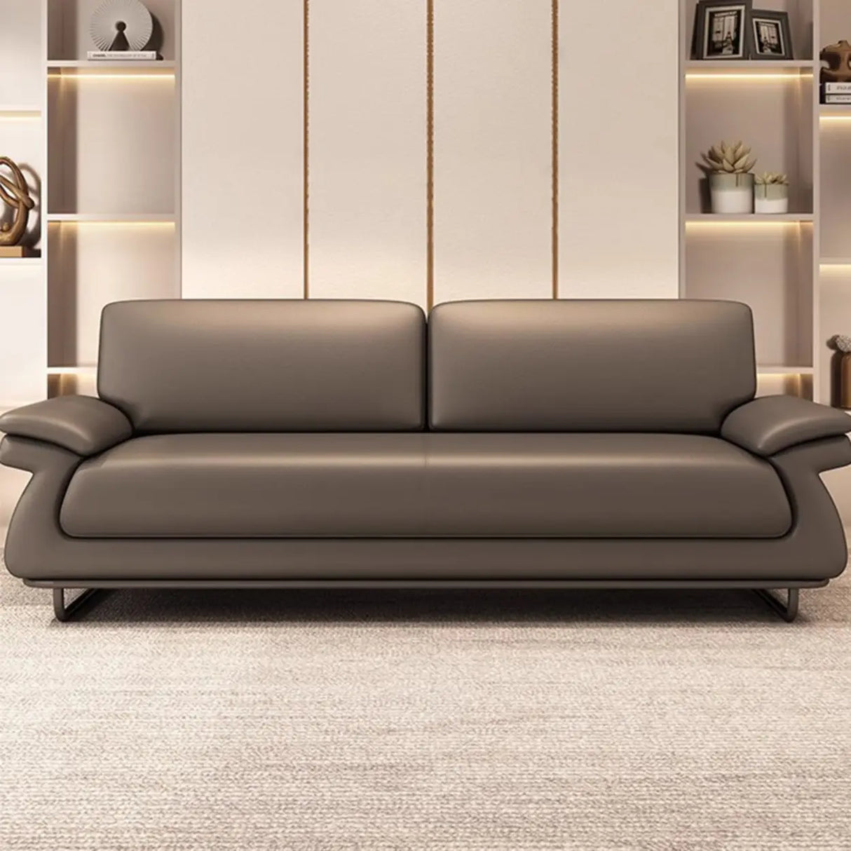 Stain Resistant Faux Leather Reception Sofa with Legs Image - 1