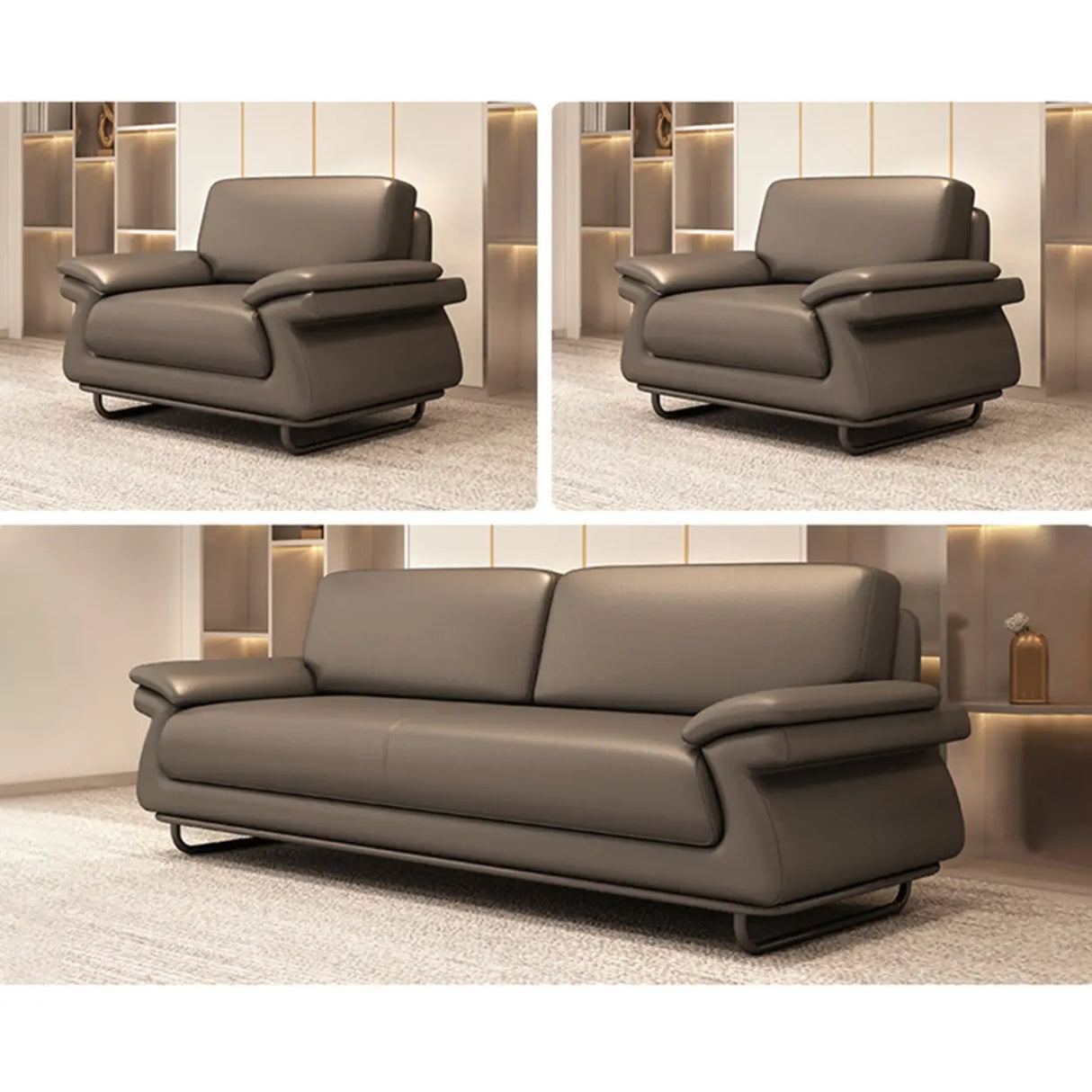 Stain Resistant Faux Leather Reception Sofa with Legs Image - 11