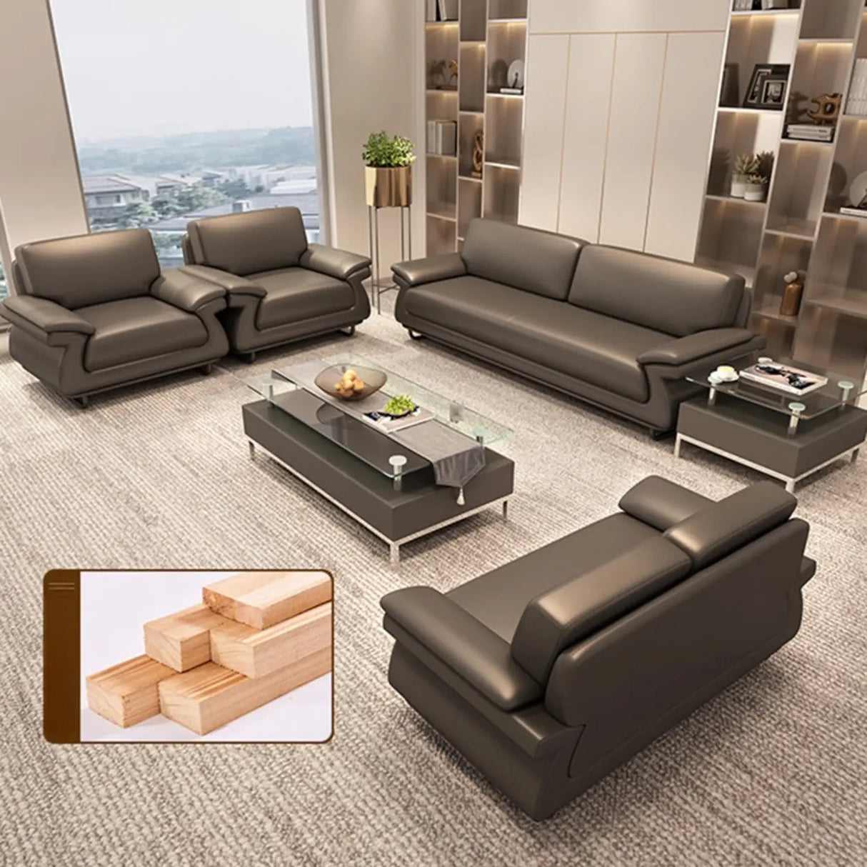 Stain Resistant Faux Leather Reception Sofa with Legs Image - 14
