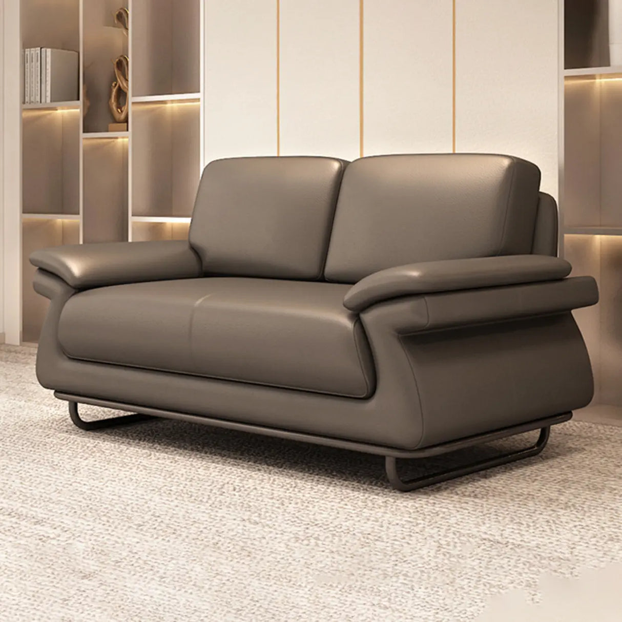 Stain Resistant Faux Leather Reception Sofa with Legs Image - 2