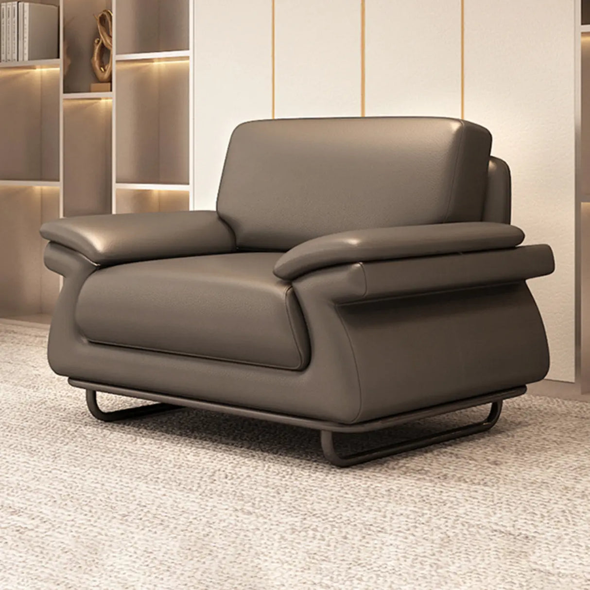 Stain Resistant Faux Leather Reception Sofa with Legs Image - 3