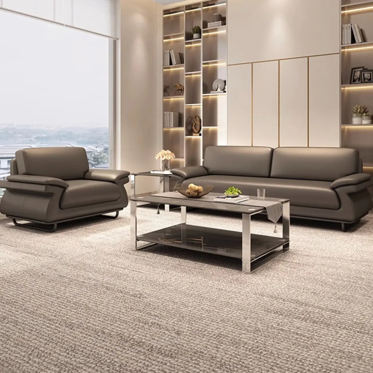 Stain Resistant Faux Leather Reception Sofa with Legs Image - 4