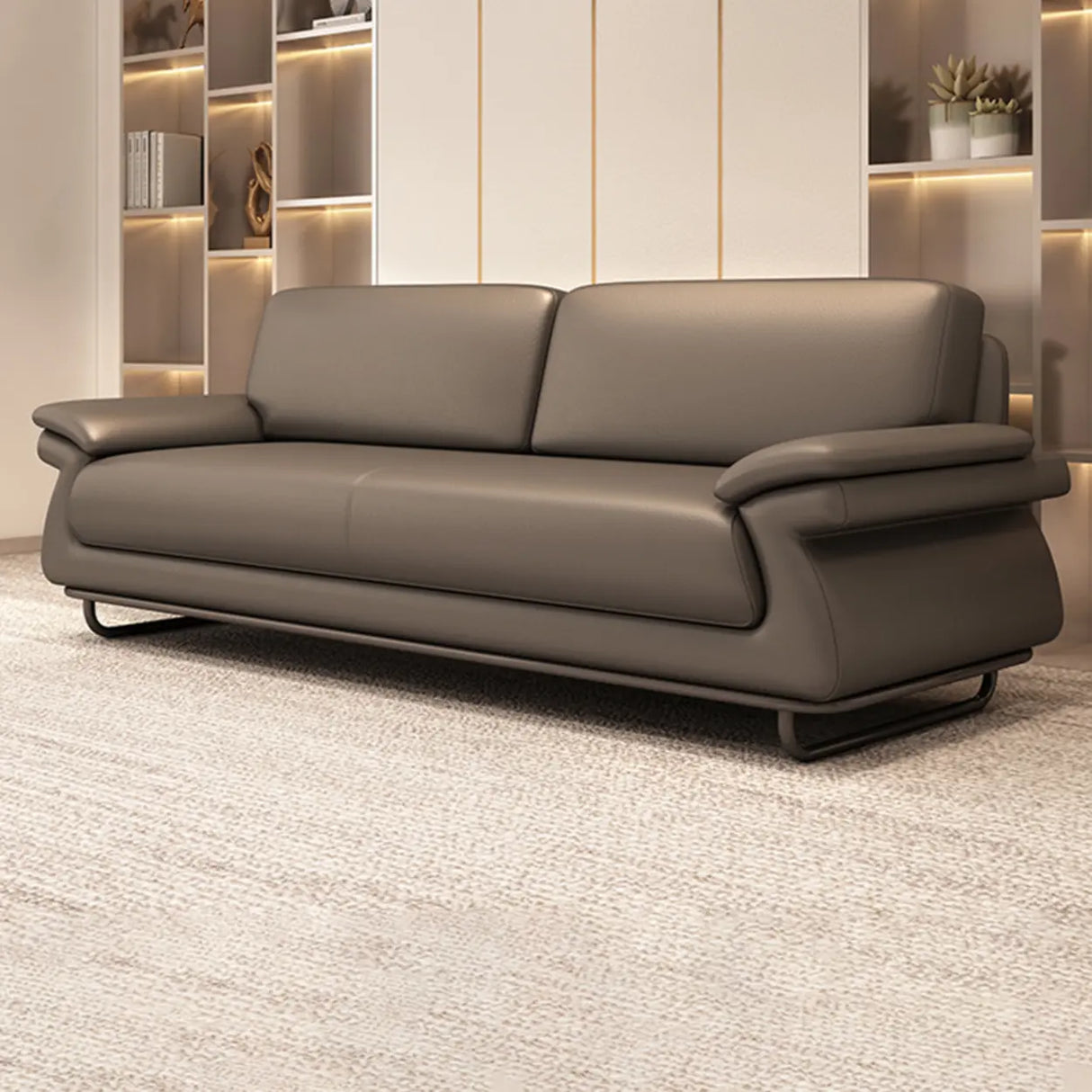 Stain Resistant Faux Leather Reception Sofa with Legs Image - 5