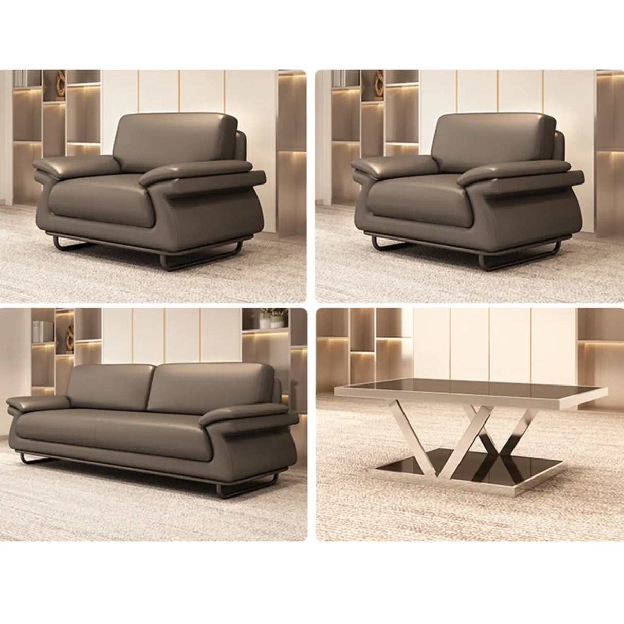 Stain Resistant Faux Leather Reception Sofa with Legs Image - 7