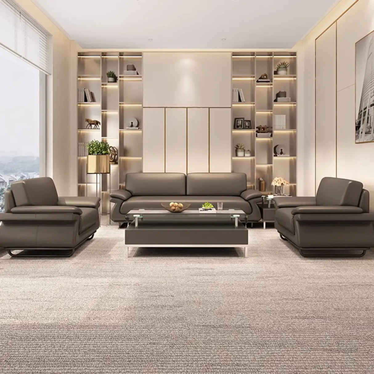 Stain Resistant Faux Leather Reception Sofa with Legs Image - 8