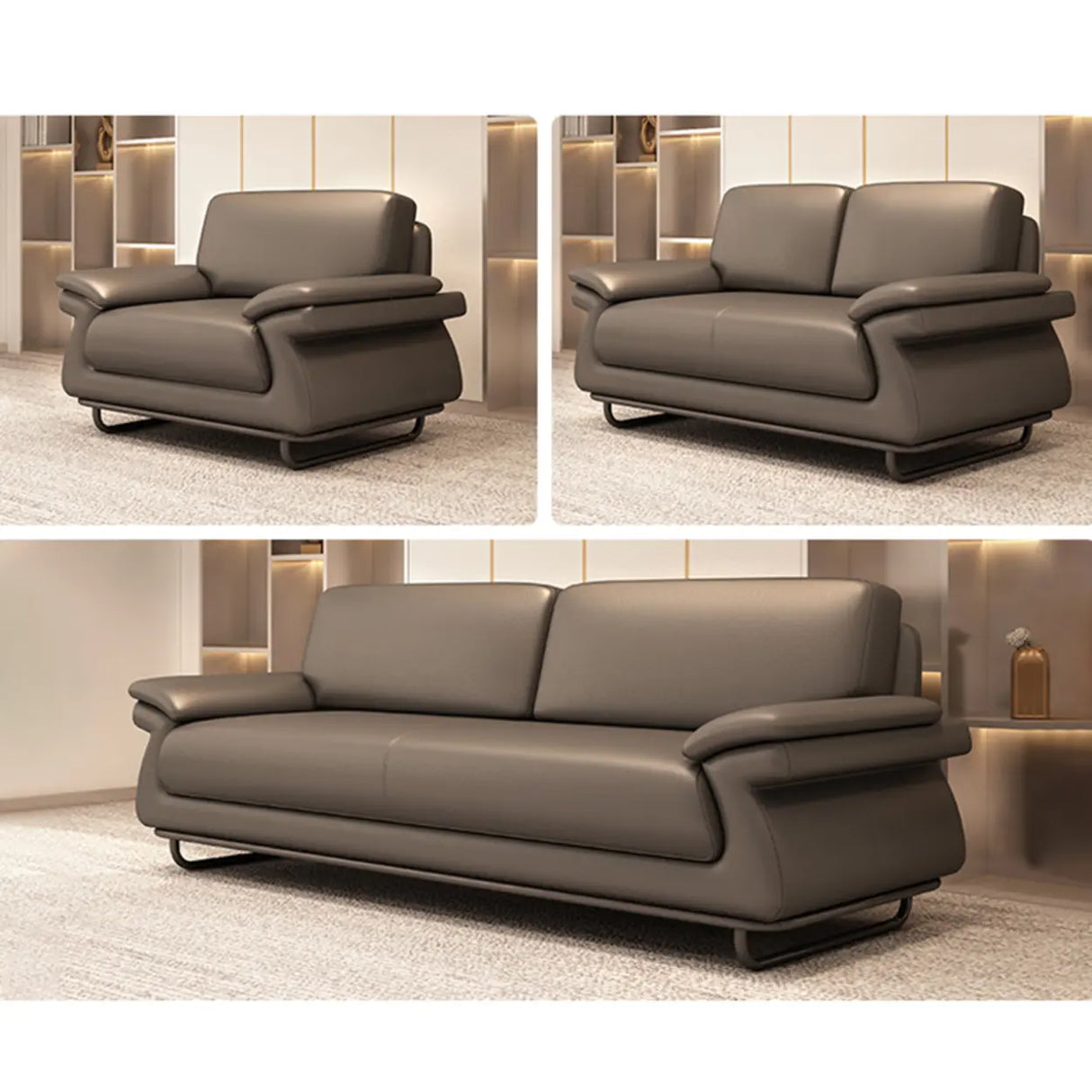 Stain Resistant Faux Leather Reception Sofa with Legs Image - 9