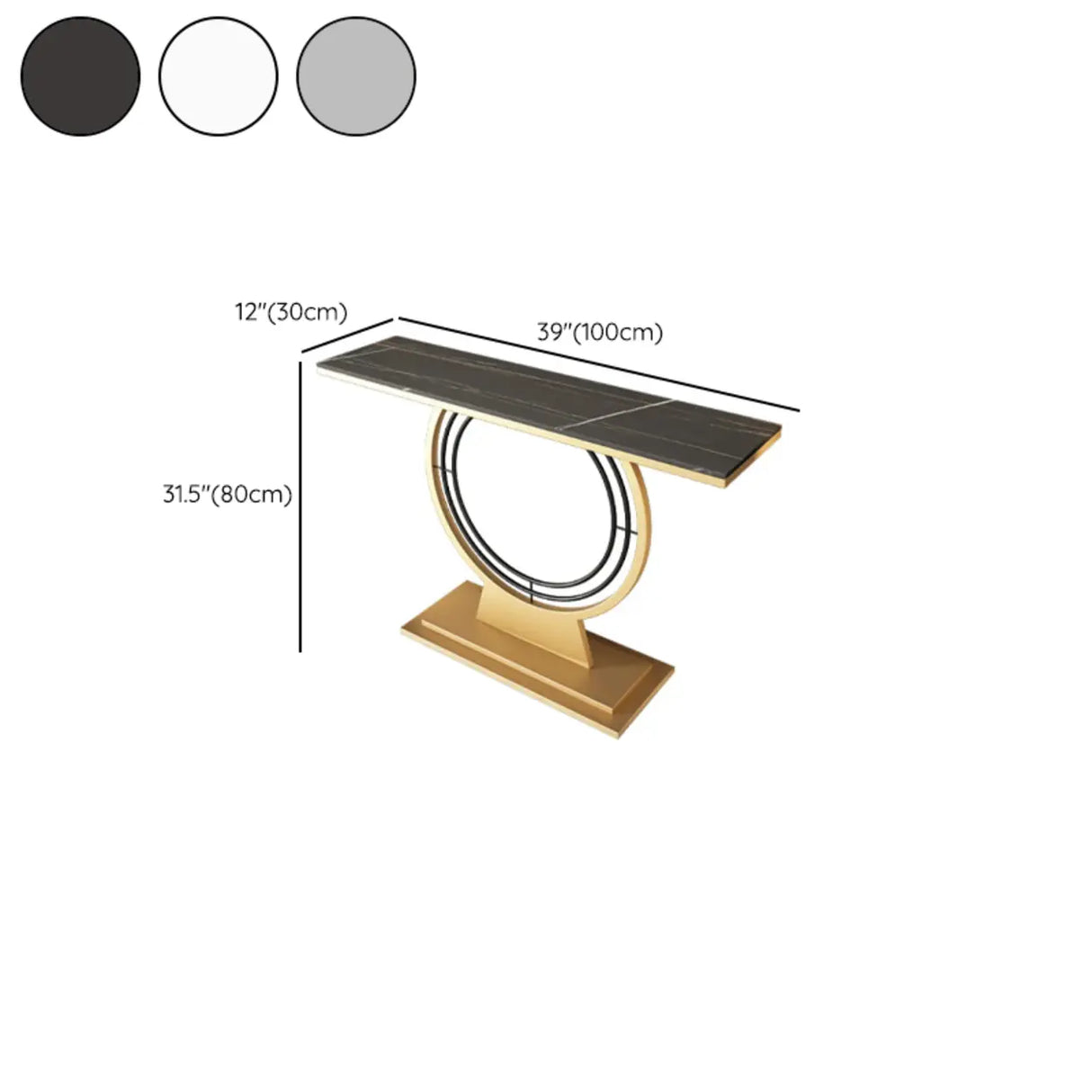 Stain Resistant Gold Circular Base Stone Console Table Image - 16
