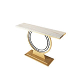 Stain Resistant Gold Circular Base Stone Console Table Image - 5