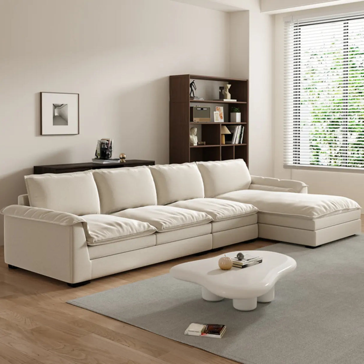 Stain Resistant Ivory L-Shaped Corner Sectional with Chaise Image - 1
