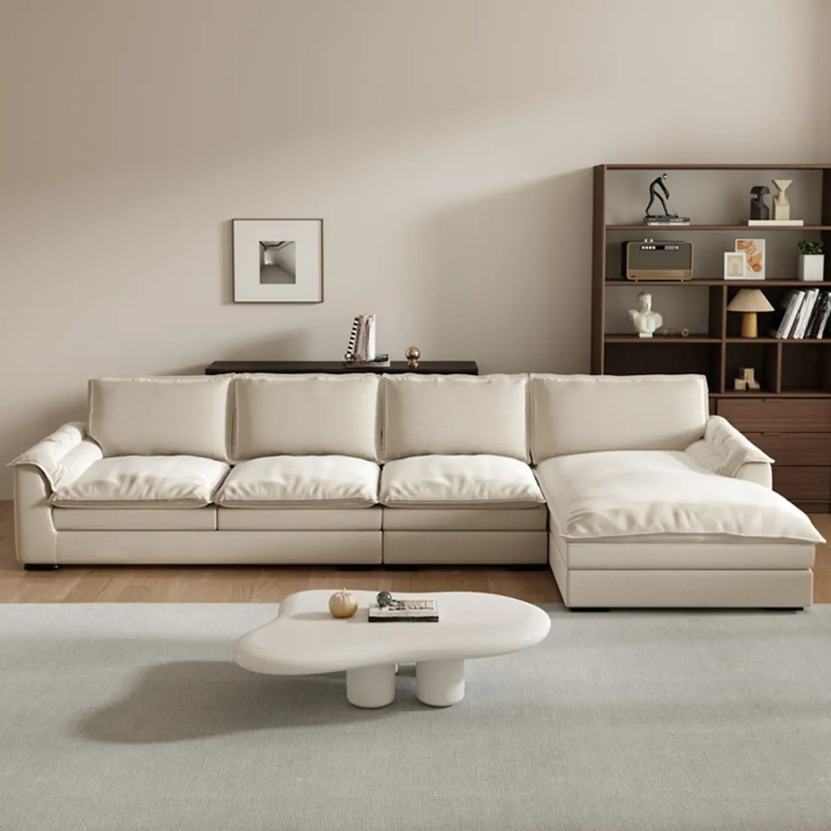 Stain Resistant Ivory L-Shaped Corner Sectional with Chaise Image - 2