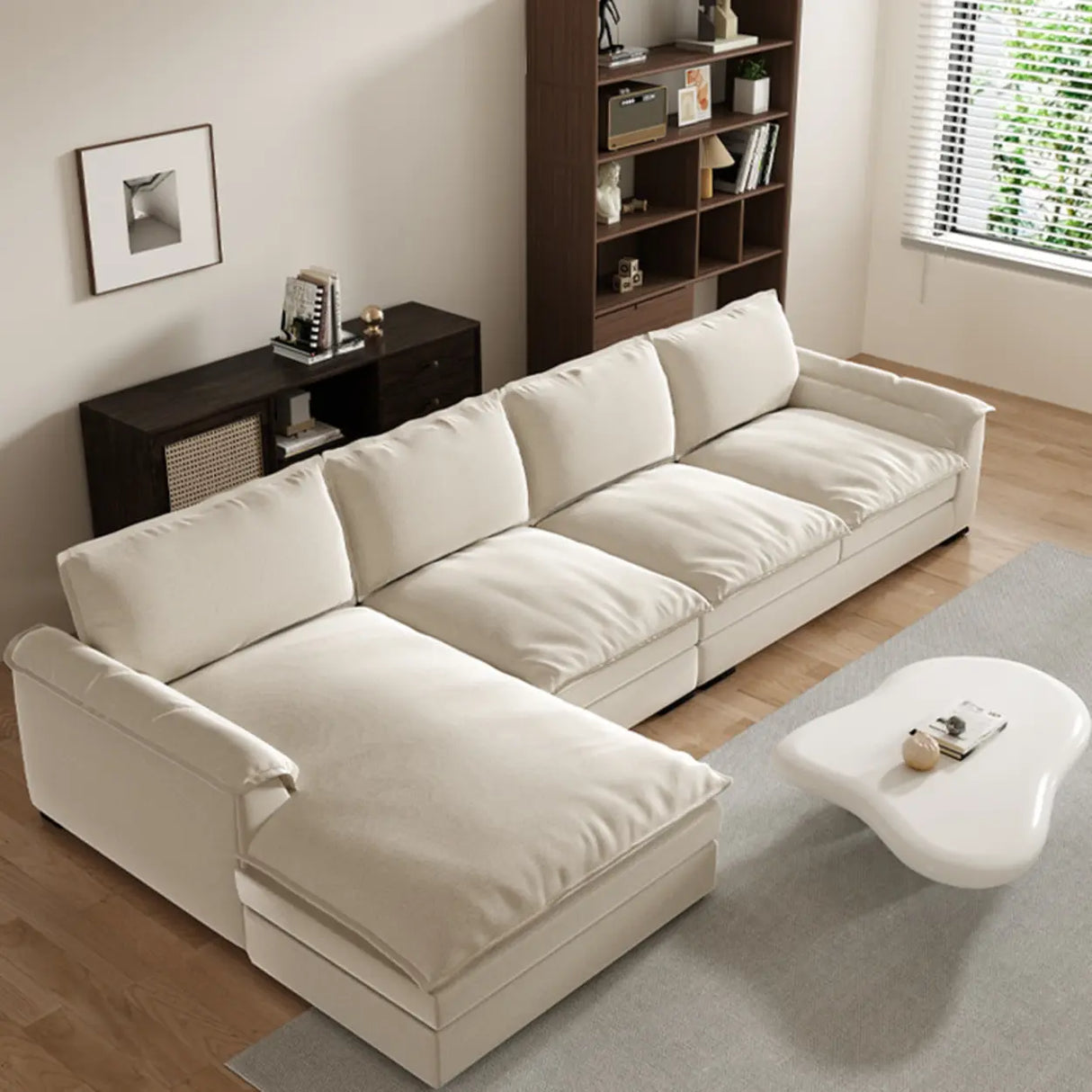 Stain Resistant Ivory L-Shaped Corner Sectional with Chaise Image - 3