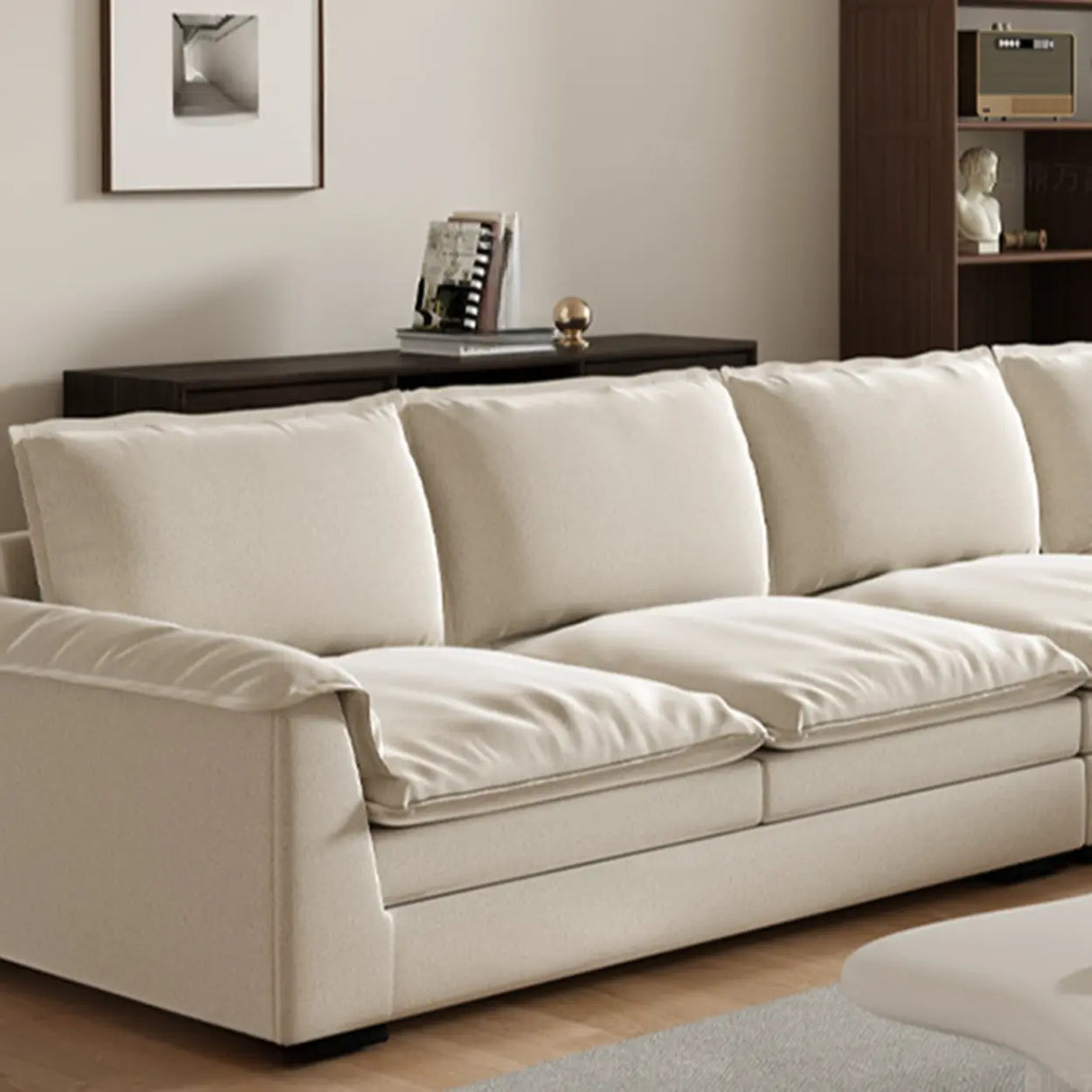 Stain Resistant Ivory L-Shaped Corner Sectional with Chaise Image - 6