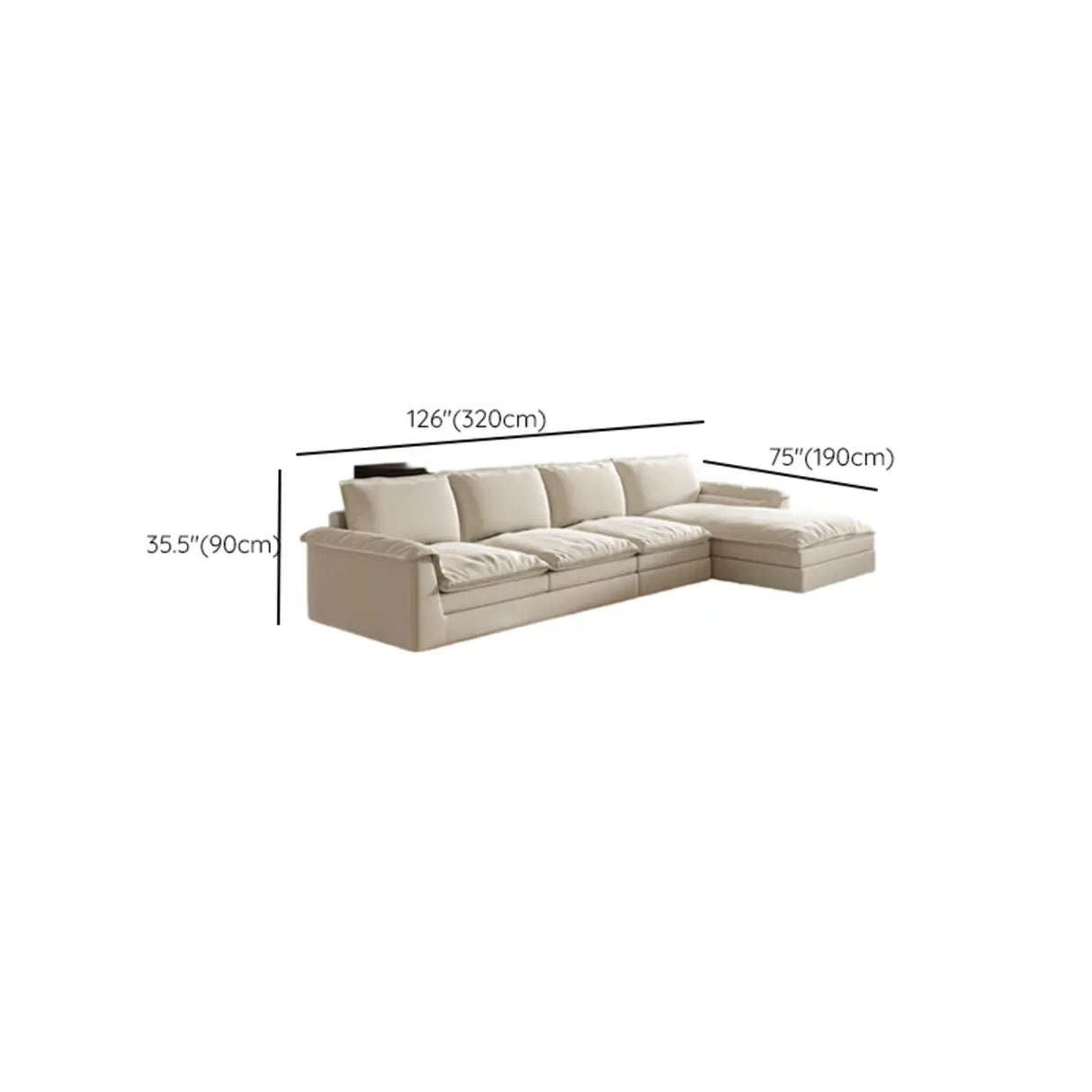 Stain Resistant Ivory L-Shaped Corner Sectional with Chaise 