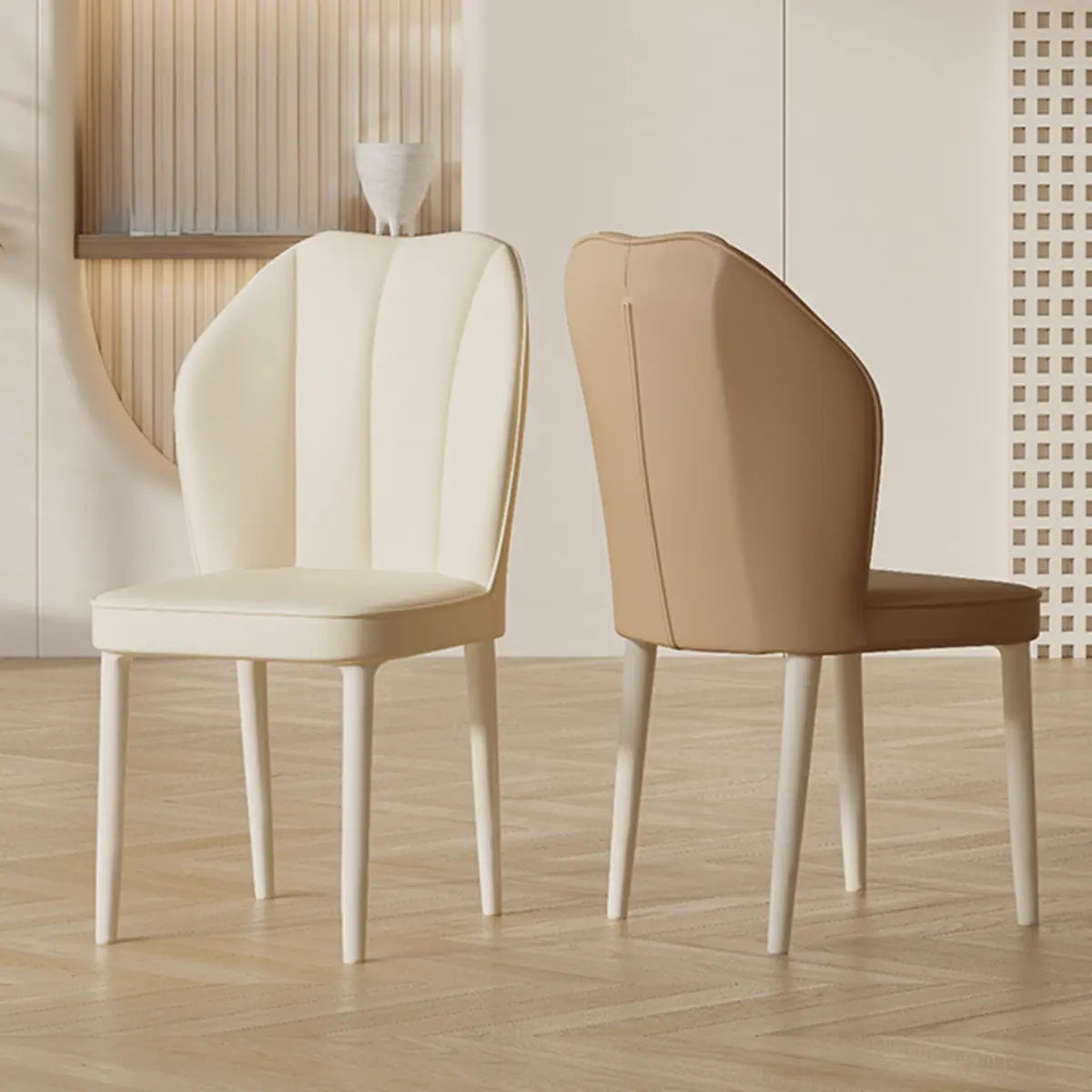 Stain Resistant Leather Fixed Back Four Legs Side Chair Image - 3