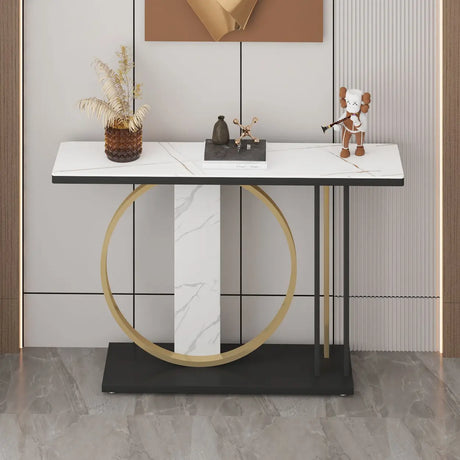 Stain Resistant Marble Geometric Gold Accents Console Table Image - 1