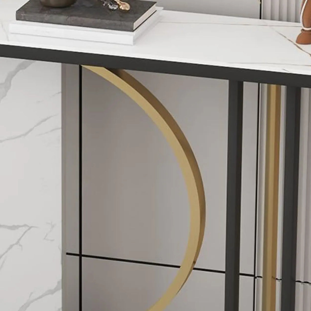 Stain Resistant Marble Geometric Gold Accents Console Table Image - 10