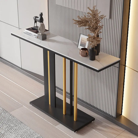 Stain Resistant Marble Geometric Gold Accents Console Table Image - 2