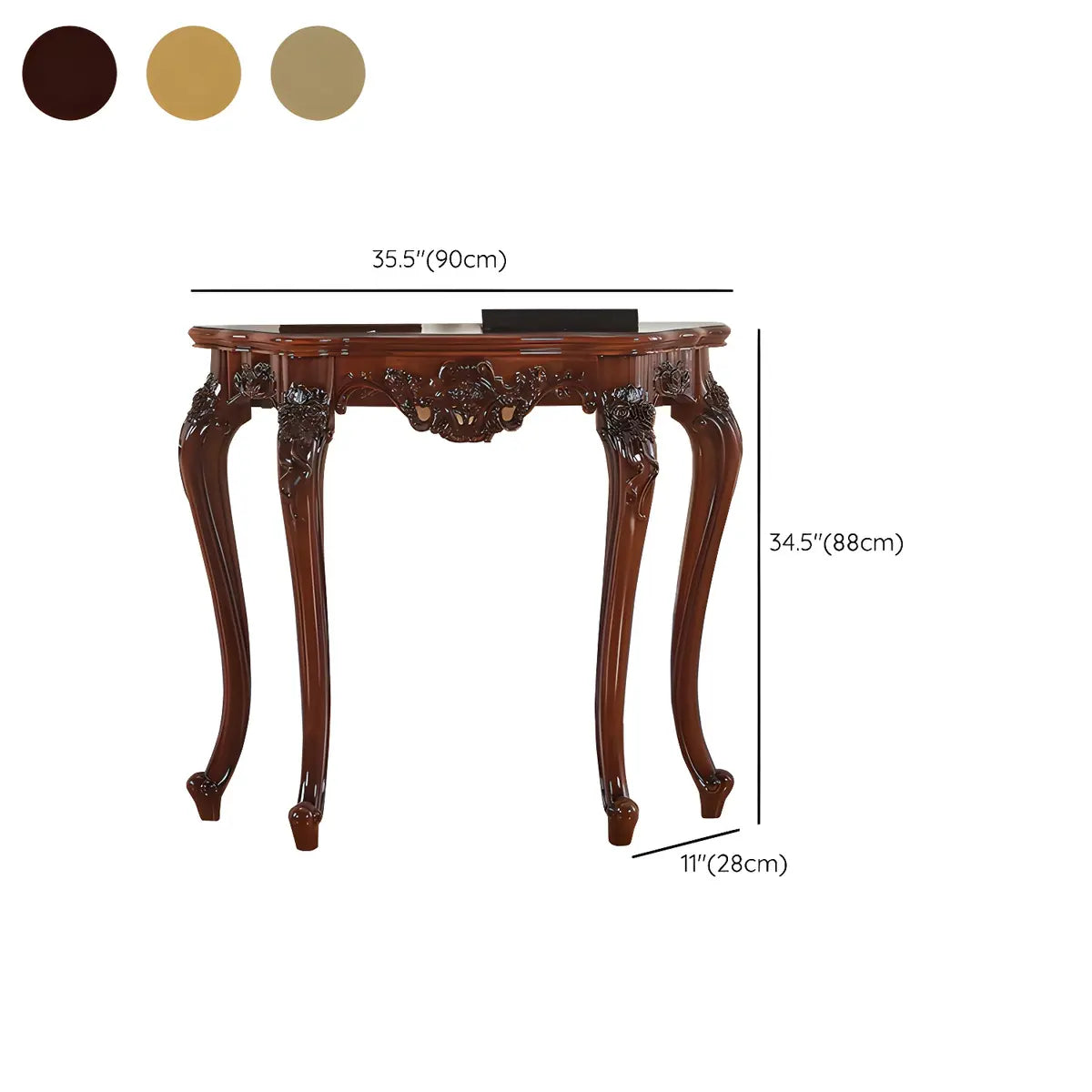 Stain Resistant Ornate Mahogany Brown Baroque Console Table 