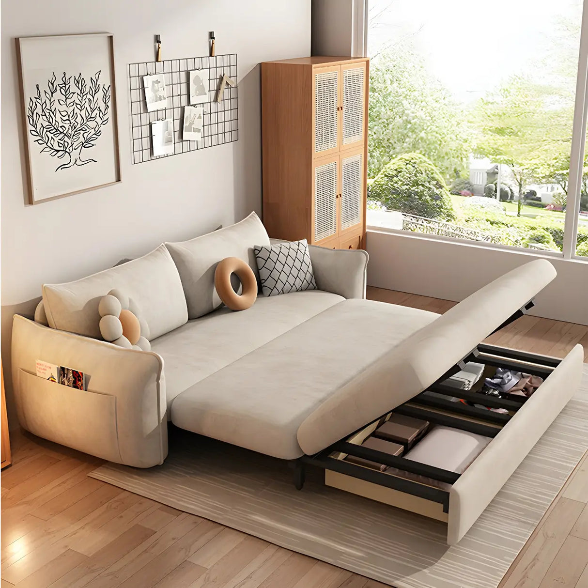 Stain Resistant Pillow Back Sofa Bed with Slipcover Image - 12