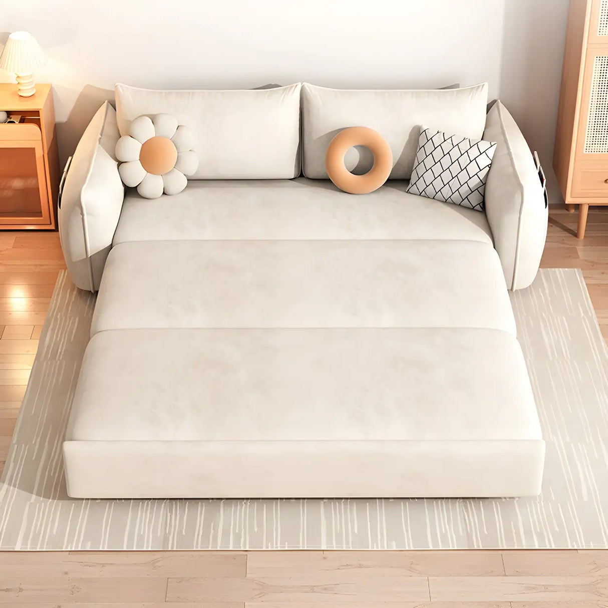 Stain Resistant Pillow Back Sofa Bed with Slipcover Image - 3