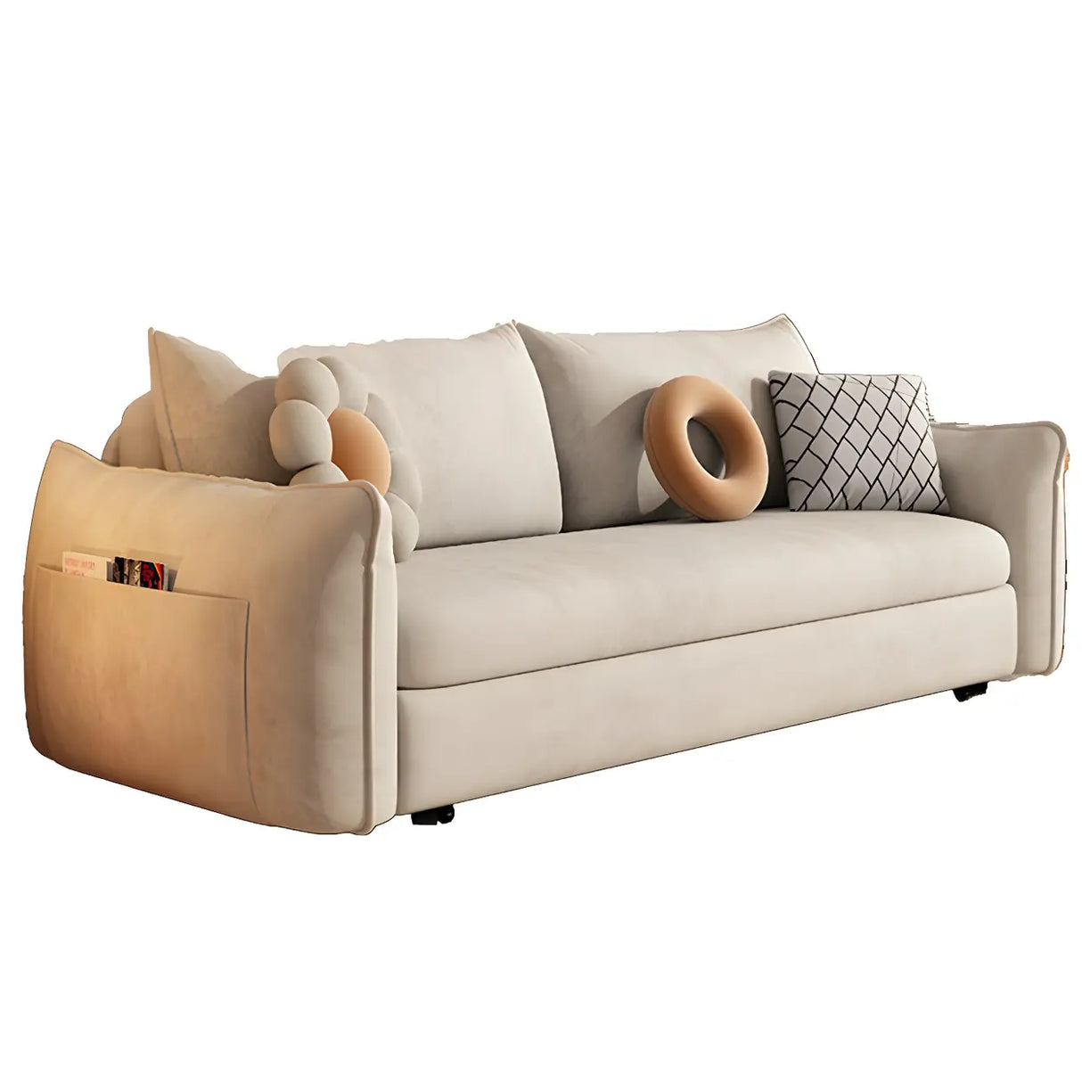 Stain Resistant Pillow Back Sofa Bed with Slipcover Image - 5