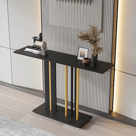 Stain Resistant Rectangle Metal Marble Black Console Table Image - 1