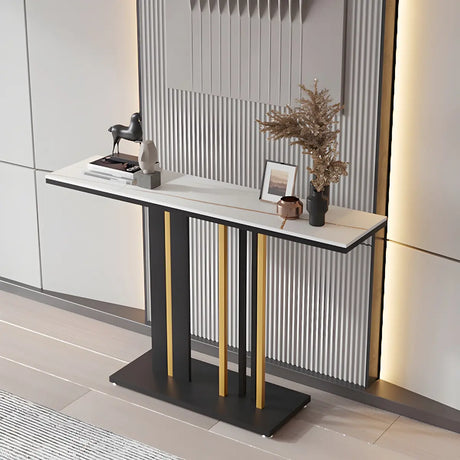 Stain Resistant Rectangle Metal Marble Black Console Table Image - 2