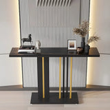 Stain Resistant Rectangle Metal Marble Black Console Table Image - 3