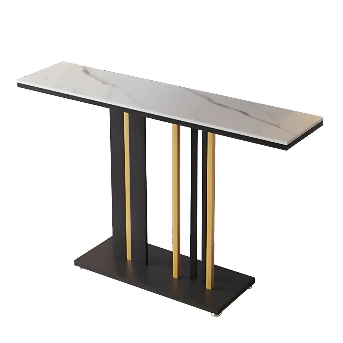 Stain Resistant Rectangle Metal Marble Black Console Table Image - 5