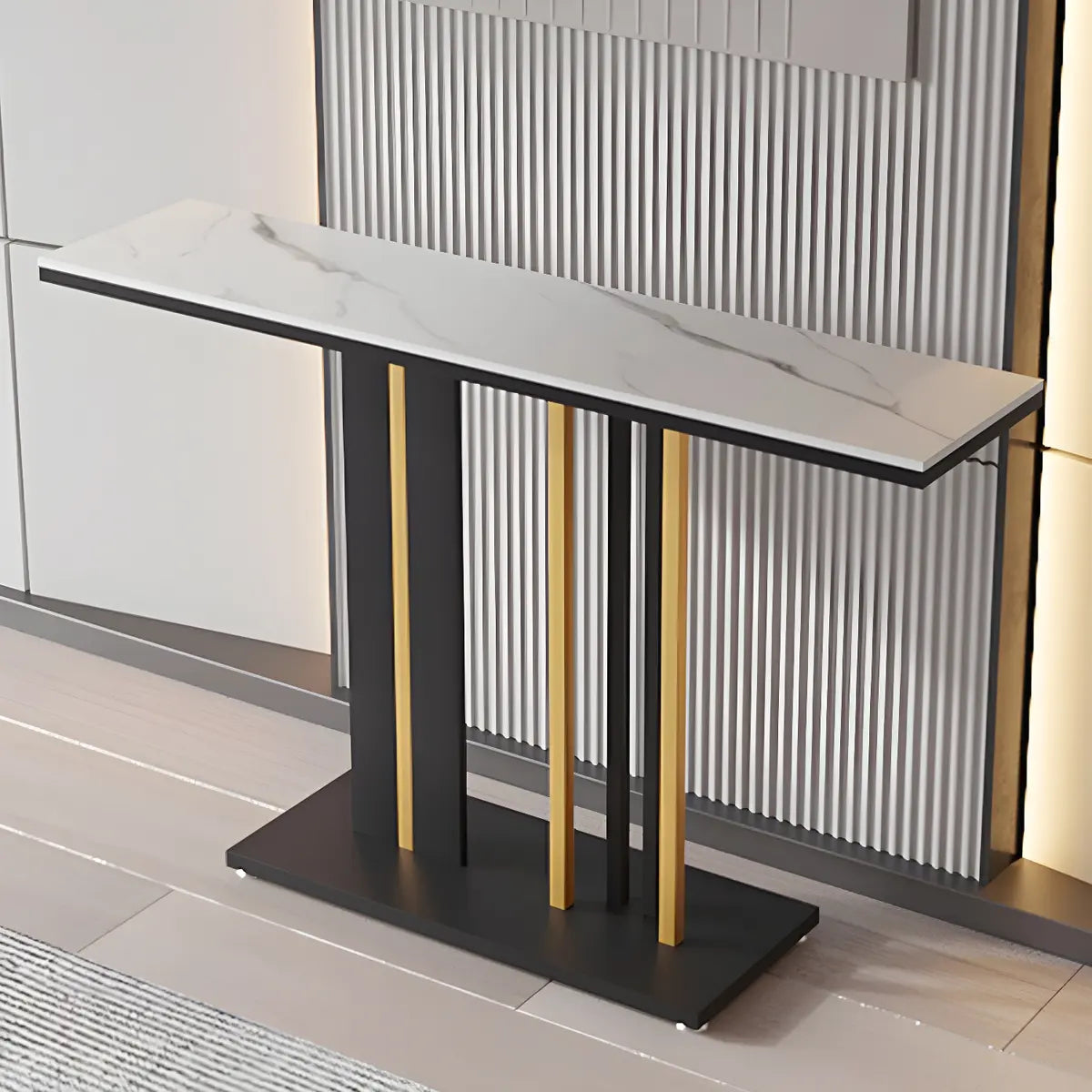 Stain Resistant Rectangle Metal Marble Black Console Table Image - 8
