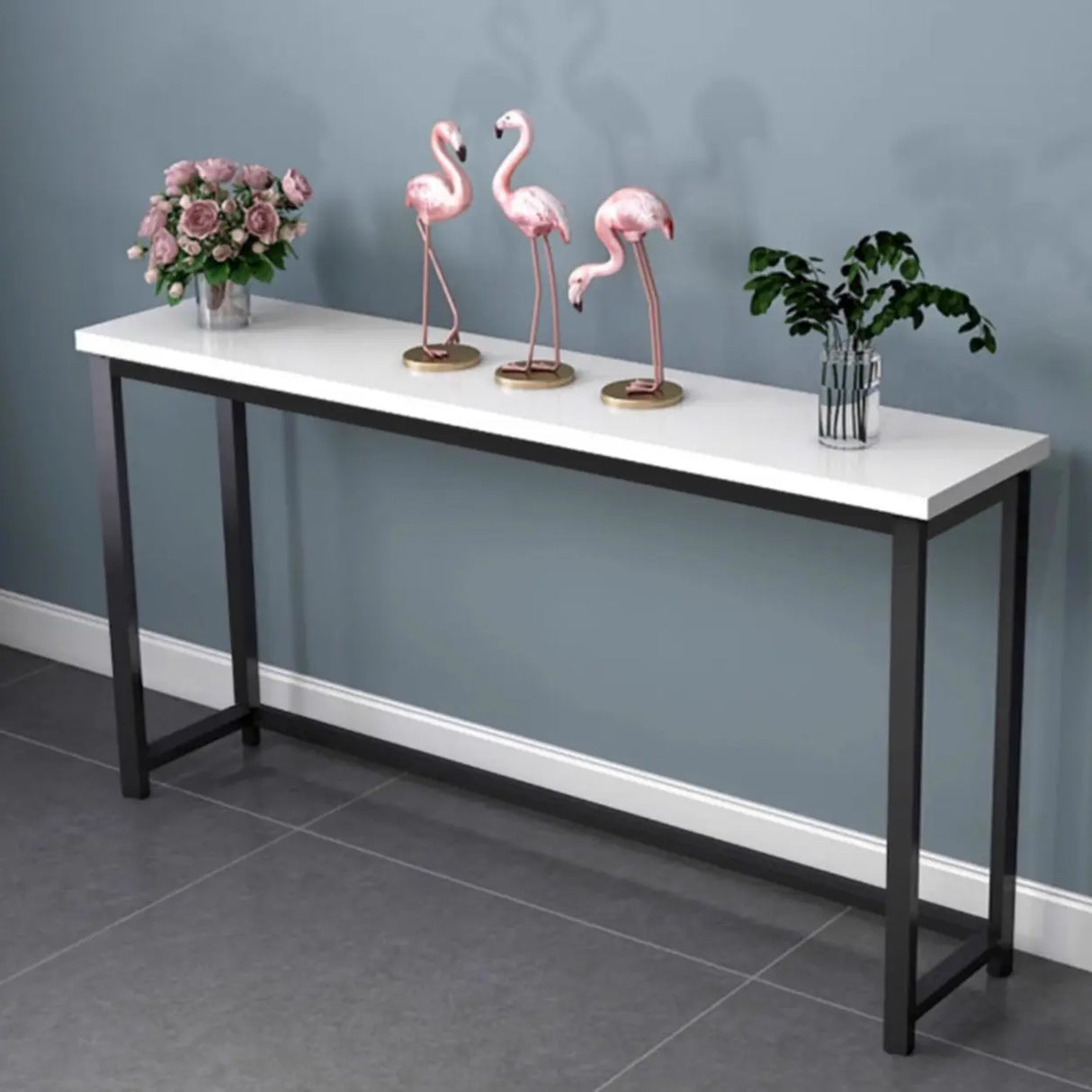 Stain Resistant Rectangular White Metal Legs Console Table Image - 1