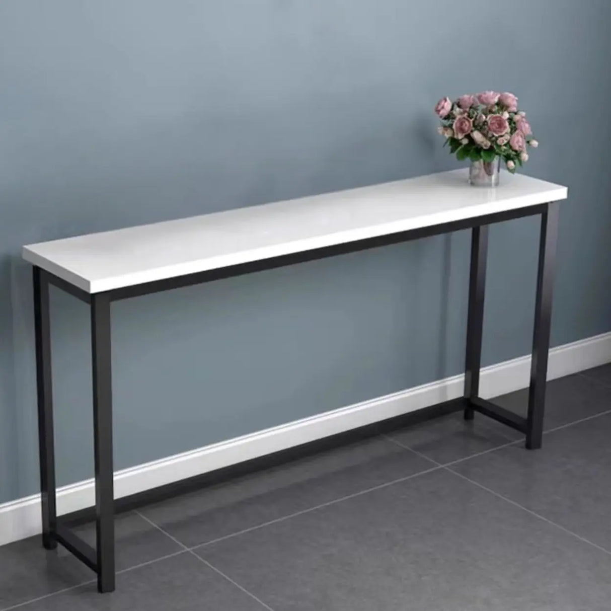 Stain Resistant Rectangular White Metal Legs Console Table Image - 3